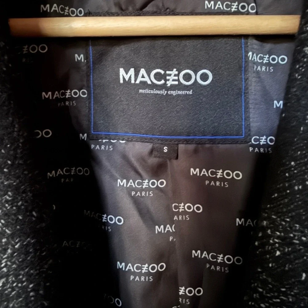 $798 MACEOO Men's Gray Plaid‎ Wool Warm Peacoat Size Small